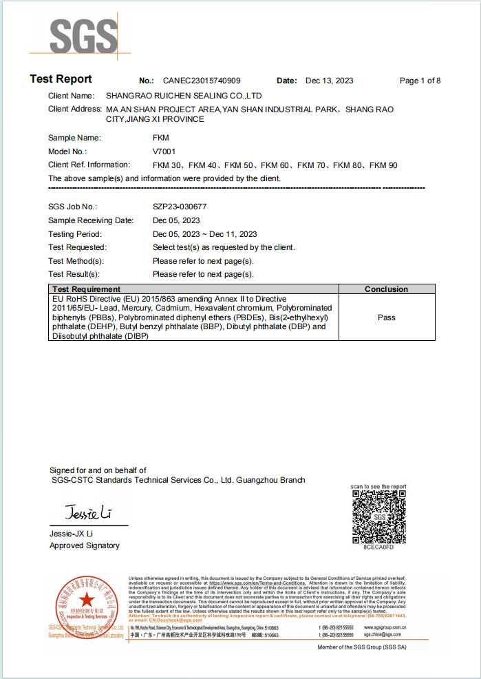 Porcelana Dongguan Ruichen Sealing Co., Ltd. Certificaciones